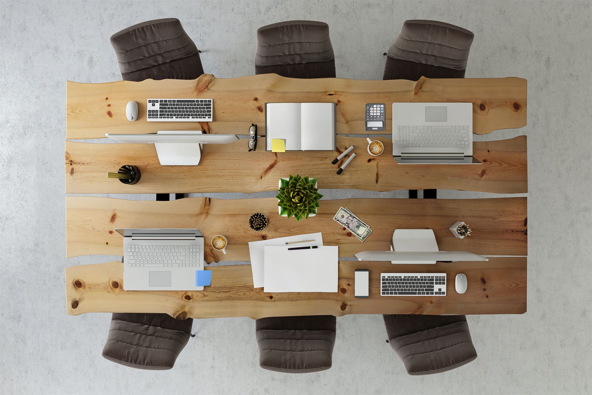 Overhead-of-team-office-desk